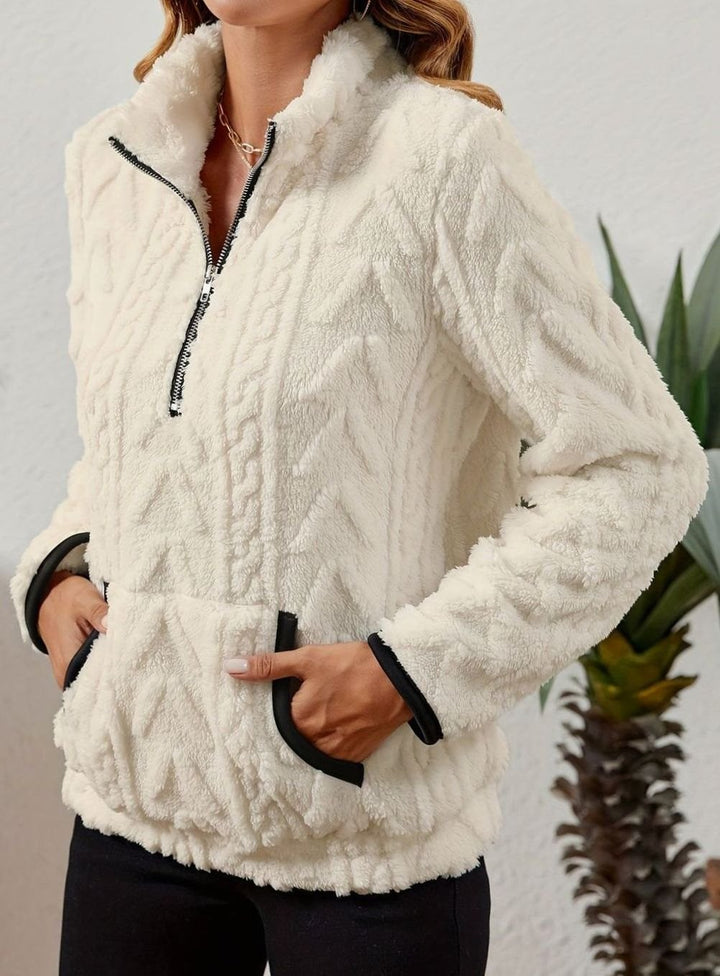 Women's Cozy Fleece Half-Zip Kangaroo Pocket Pullover Sweater