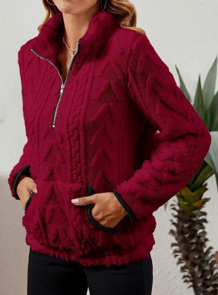 Women's Cozy Fleece Half-Zip Kangaroo Pocket Pullover Sweater
