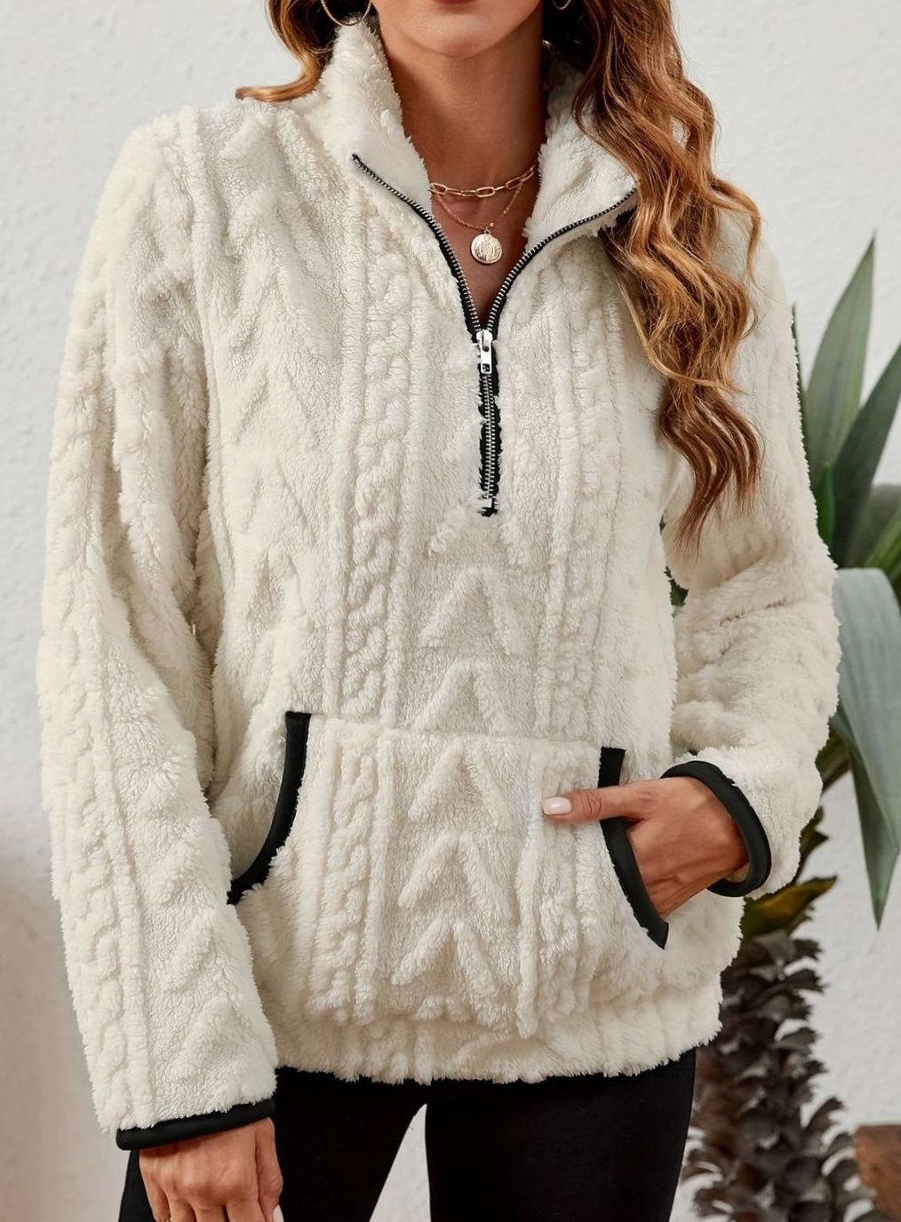 Women's Cozy Fleece Half-Zip Kangaroo Pocket Pullover Sweater