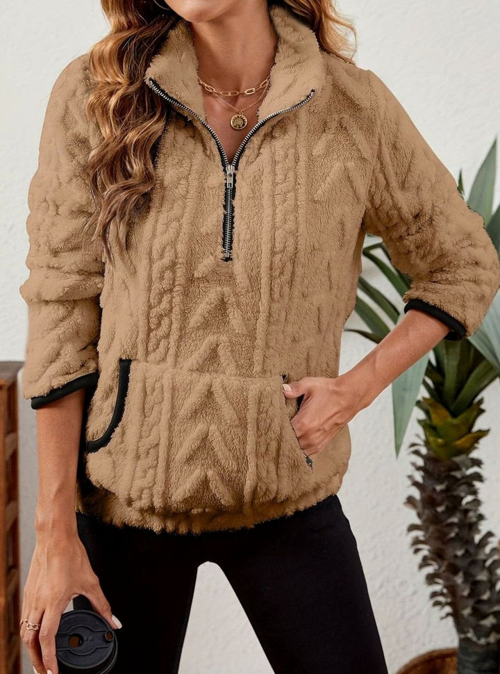 Women's Cozy Fleece Half-Zip Kangaroo Pocket Pullover Sweater