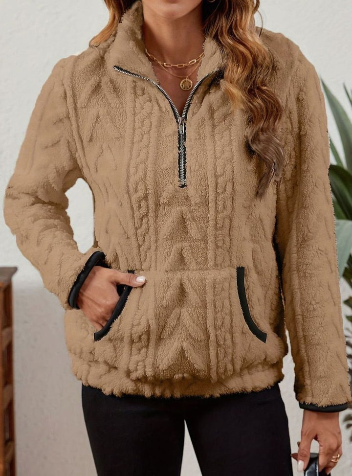 Women's Cozy Fleece Half-Zip Kangaroo Pocket Pullover Sweater
