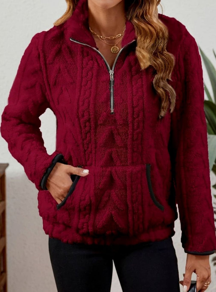Women's Cozy Fleece Half-Zip Kangaroo Pocket Pullover Sweater