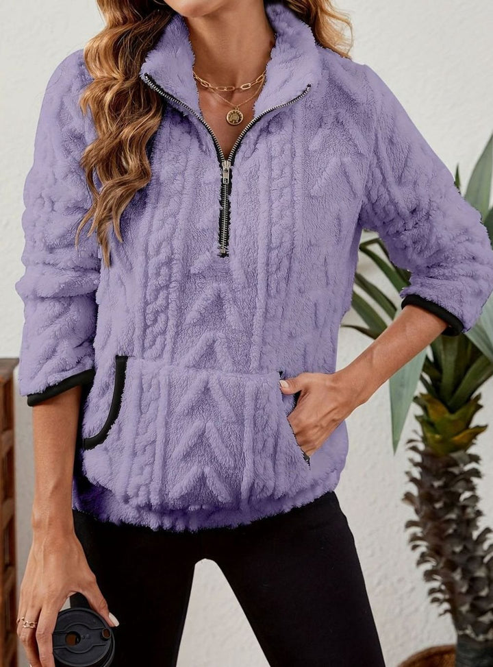 Women's Cozy Fleece Half-Zip Kangaroo Pocket Pullover Sweater