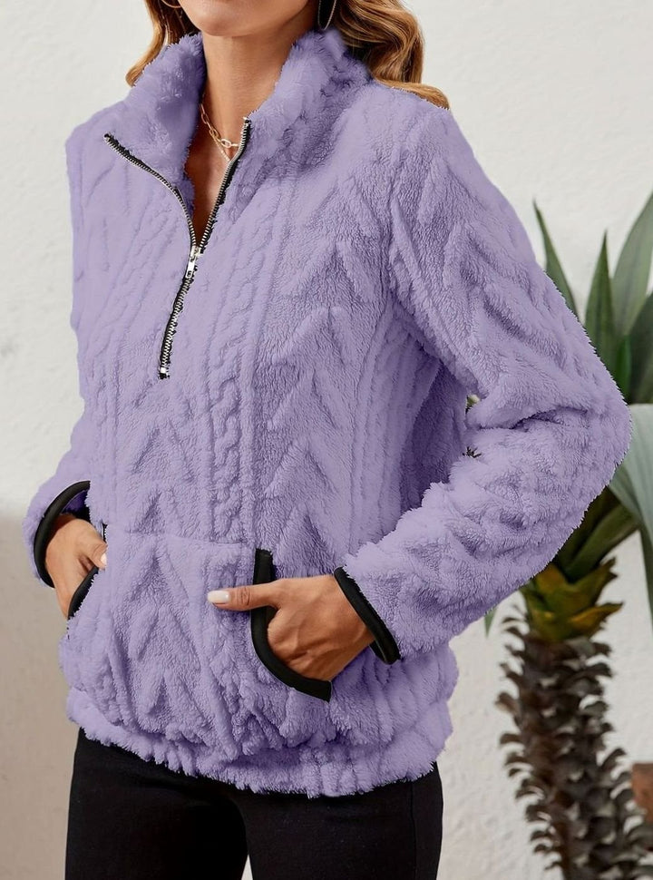 Women's Cozy Fleece Half-Zip Kangaroo Pocket Pullover Sweater