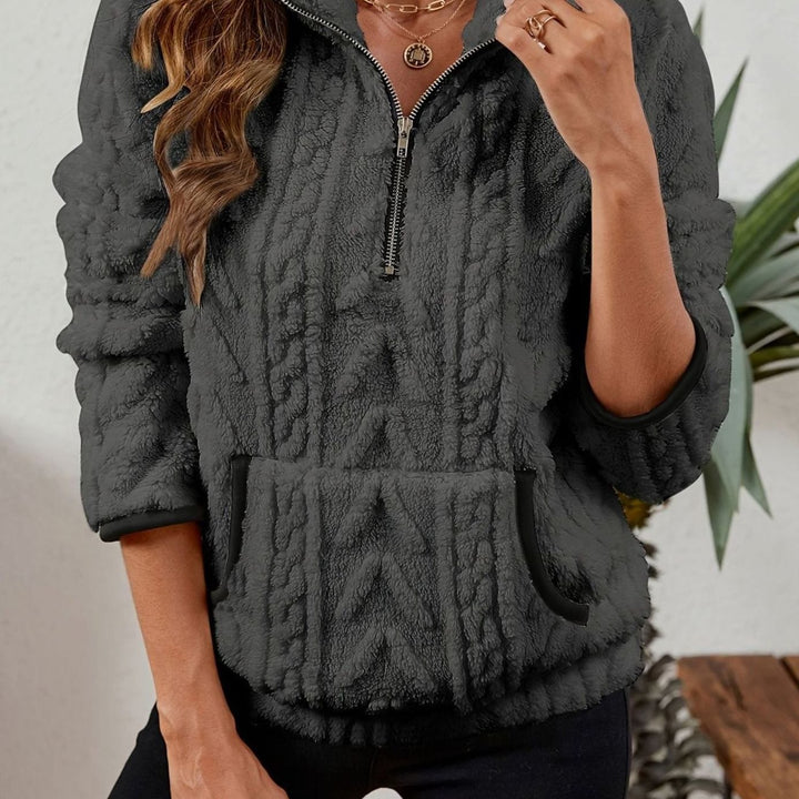 Women's Cozy Fleece Half-Zip Kangaroo Pocket Pullover Sweater - Dark Gray