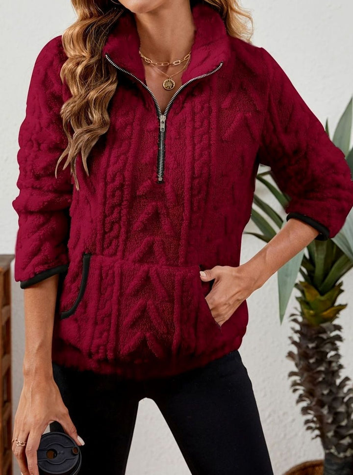 Women's Cozy Fleece Half-Zip Kangaroo Pocket Pullover Sweater