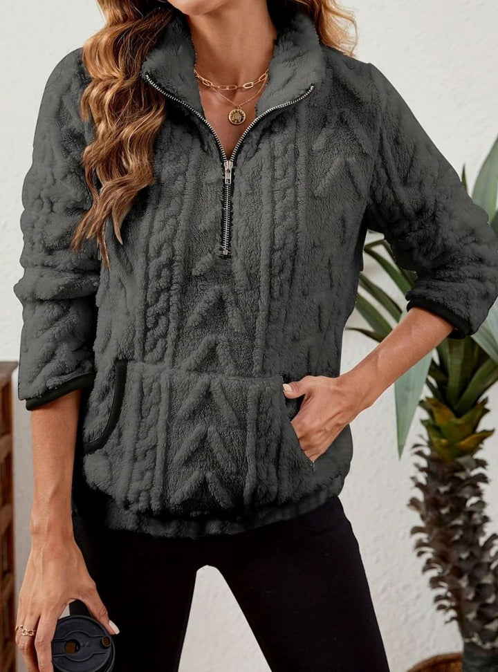Women's Cozy Fleece Half-Zip Kangaroo Pocket Pullover Sweater