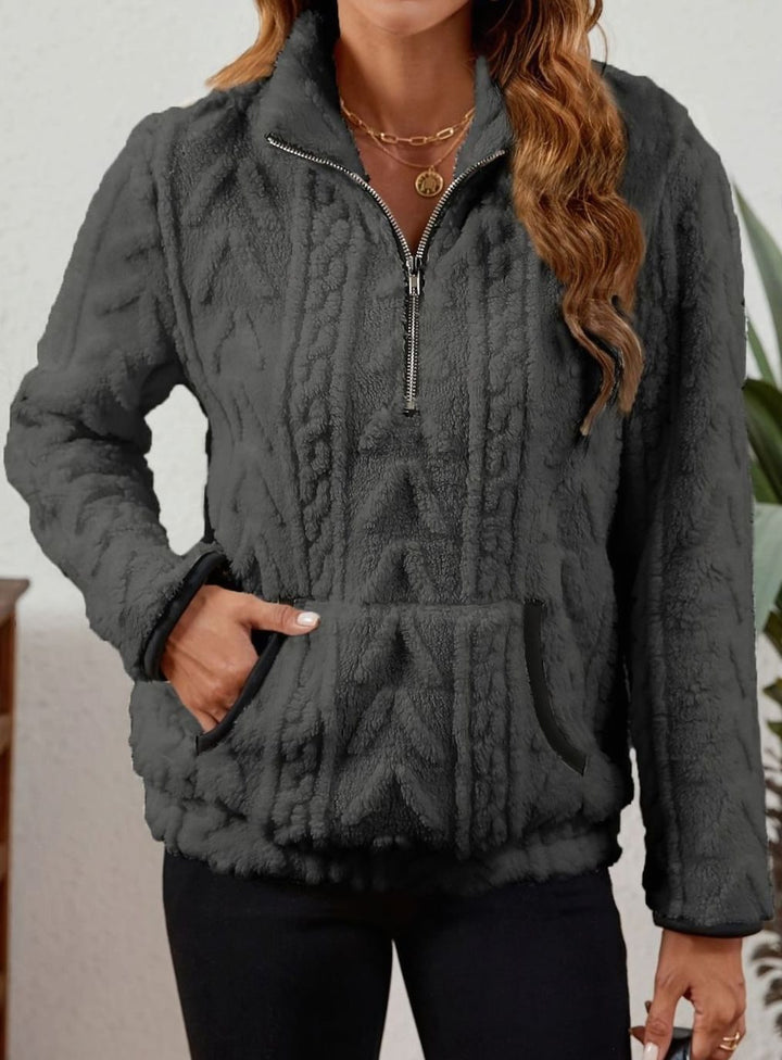 Women's Cozy Fleece Half-Zip Kangaroo Pocket Pullover Sweater