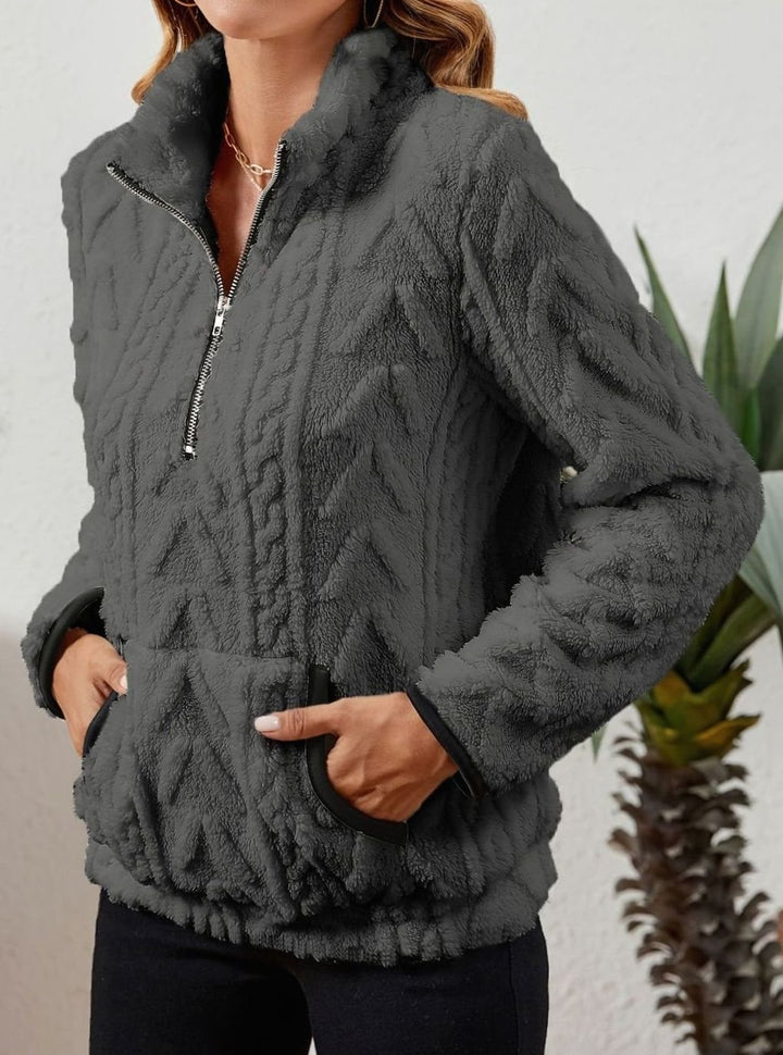 Women's Cozy Fleece Half-Zip Kangaroo Pocket Pullover Sweater