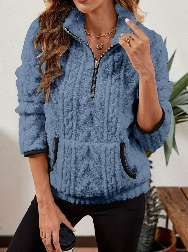Women's Cozy Fleece Half-Zip Kangaroo Pocket Pullover Sweater