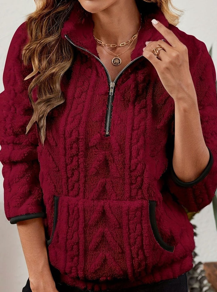 Women's Cozy Fleece Half-Zip Kangaroo Pocket Pullover Sweater