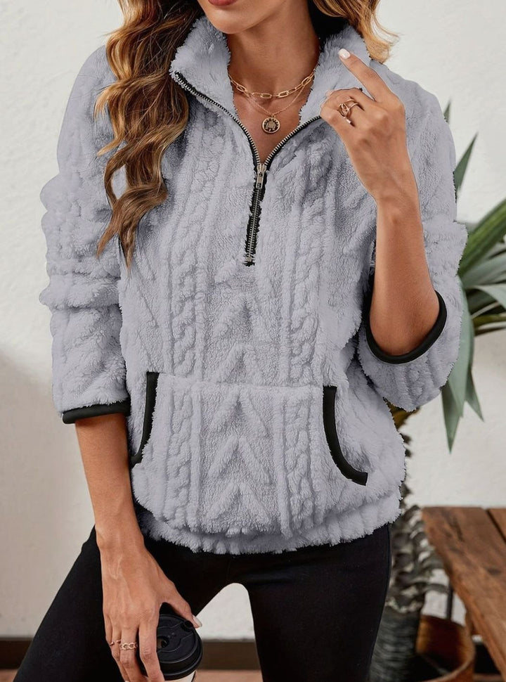 Women's Cozy Fleece Half-Zip Kangaroo Pocket Pullover Sweater