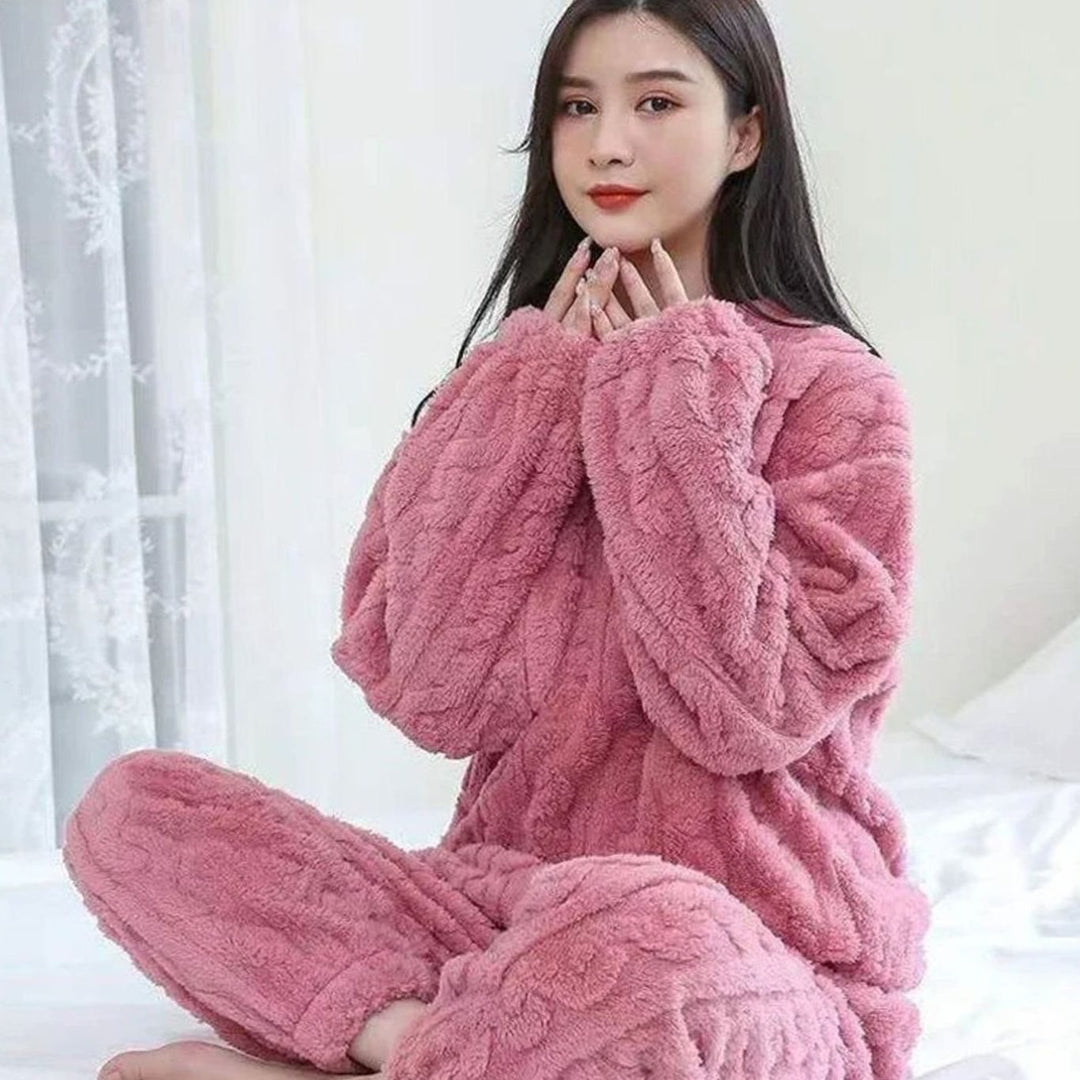 Women's Cozy Fleece Relaxed-Fit Winter Loungewear Set - Pink