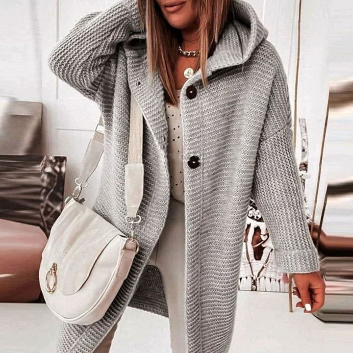 Women's Cozy Hooded Knit Cardigan Jacket Relaxed Fit - Gray