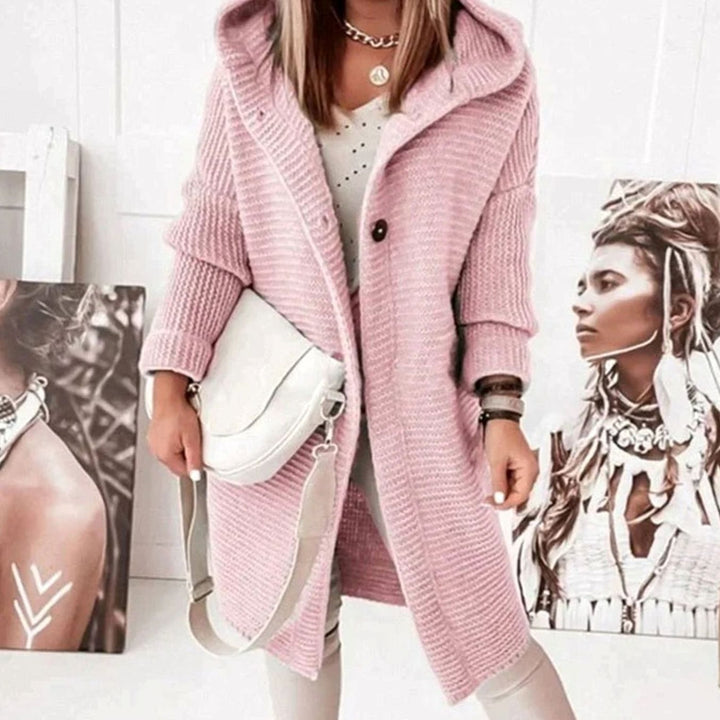 Women's Cozy Hooded Knit Cardigan Jacket Relaxed Fit - Pink