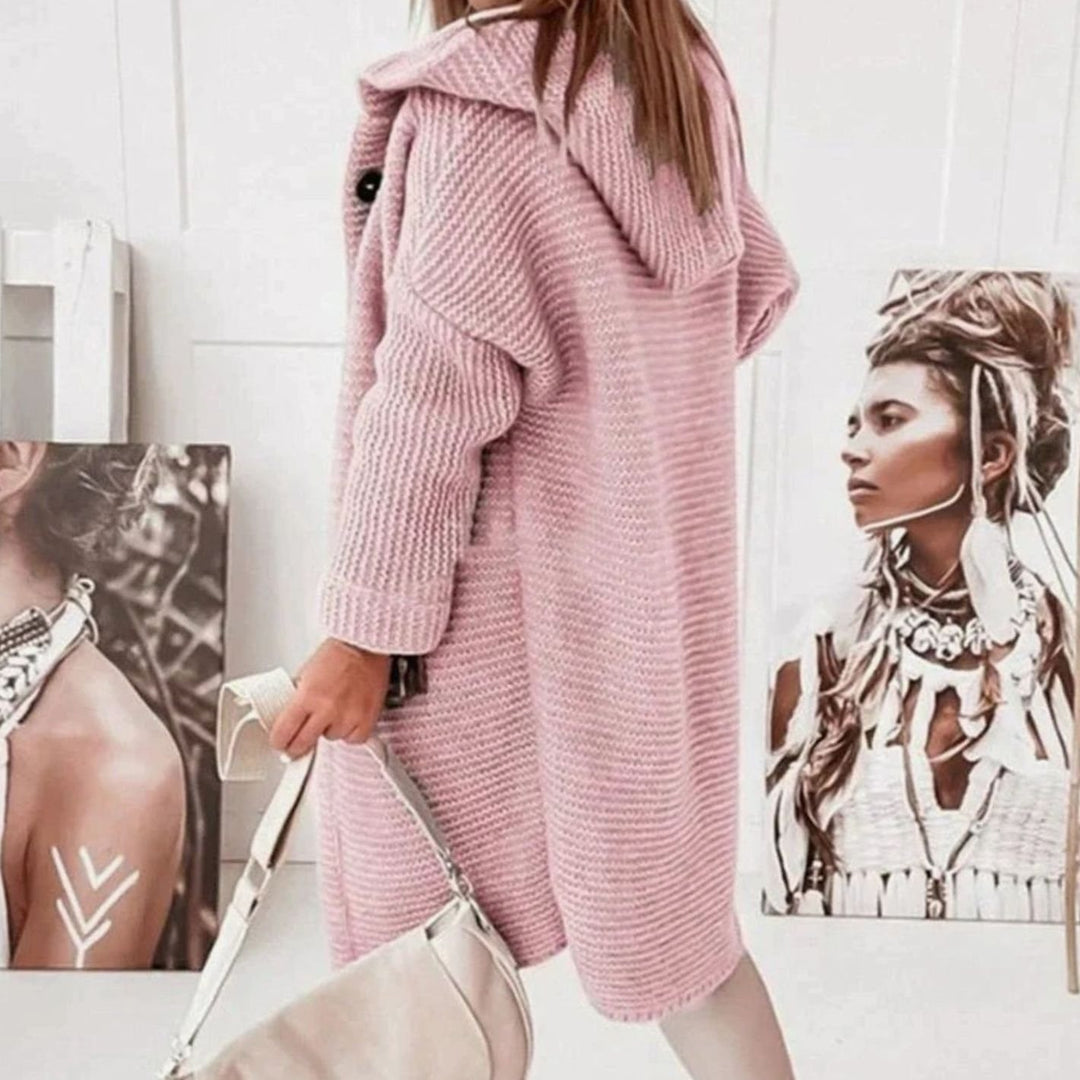 Women's Cozy Hooded Knit Cardigan Jacket Relaxed Fit