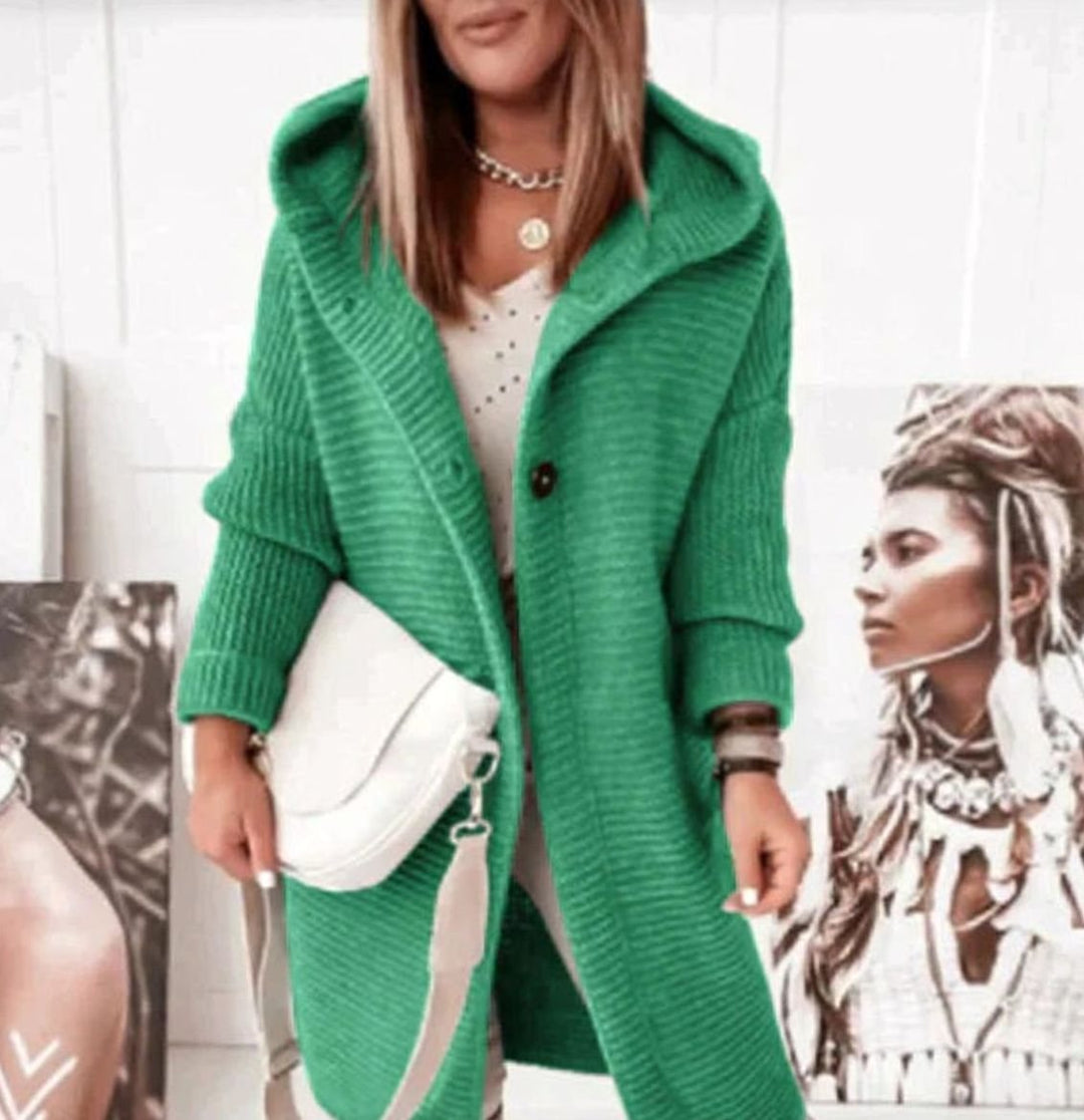 Women's Cozy Hooded Knit Cardigan Jacket Relaxed Fit - Green