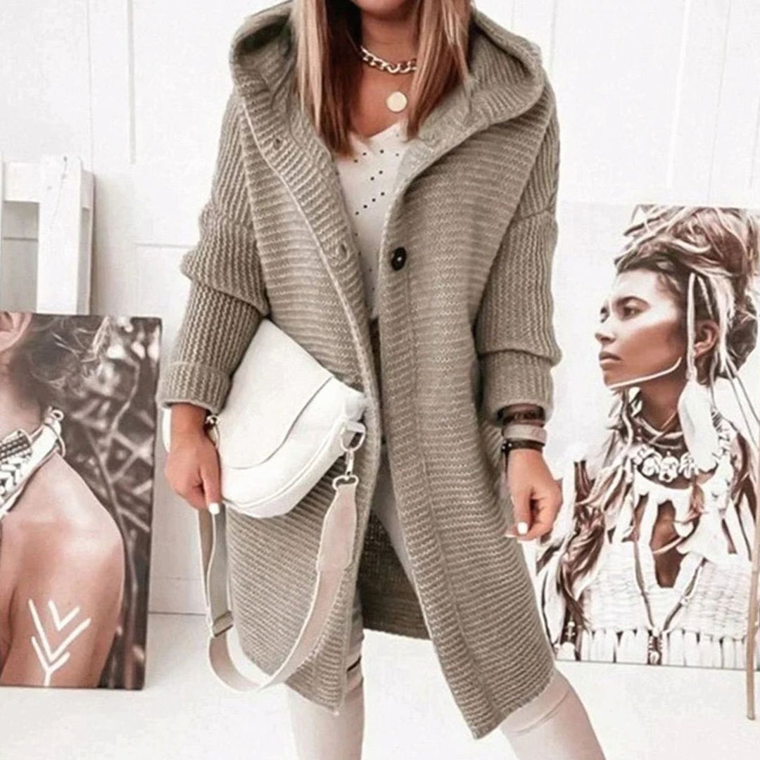 Women's Cozy Hooded Knit Cardigan Jacket Relaxed Fit - Light Brown