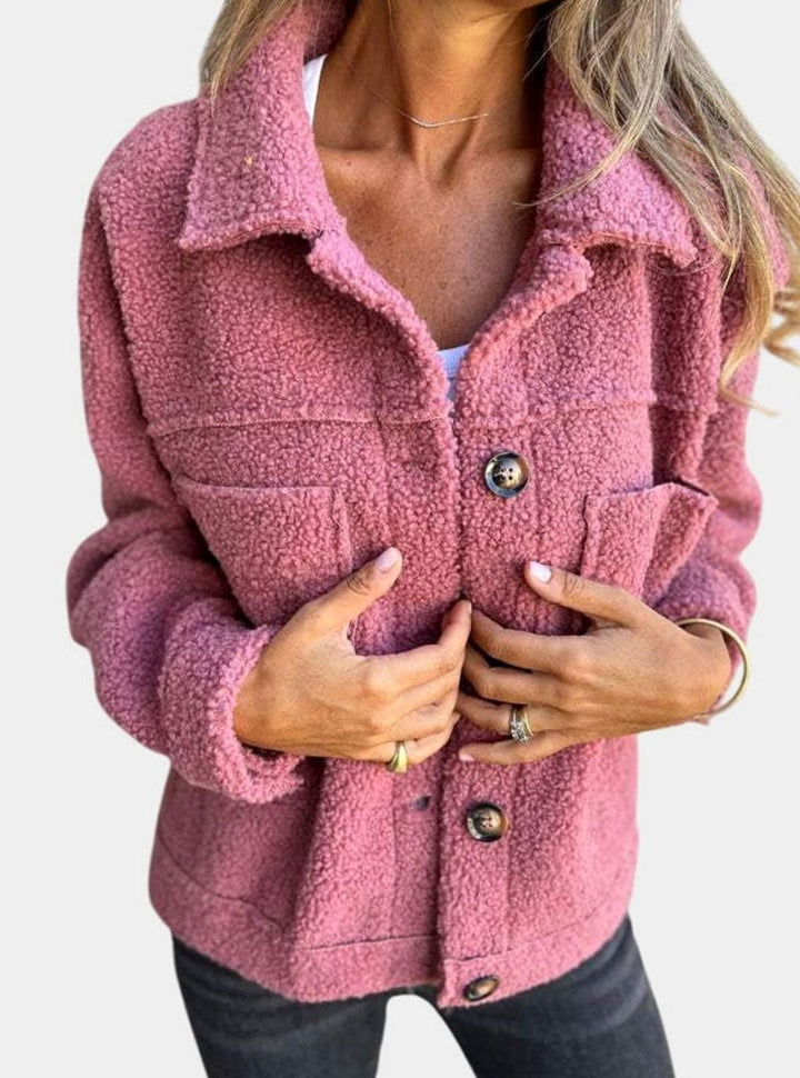 Women's Cozy Sherpa Button-Front Collared Jacket - Pink