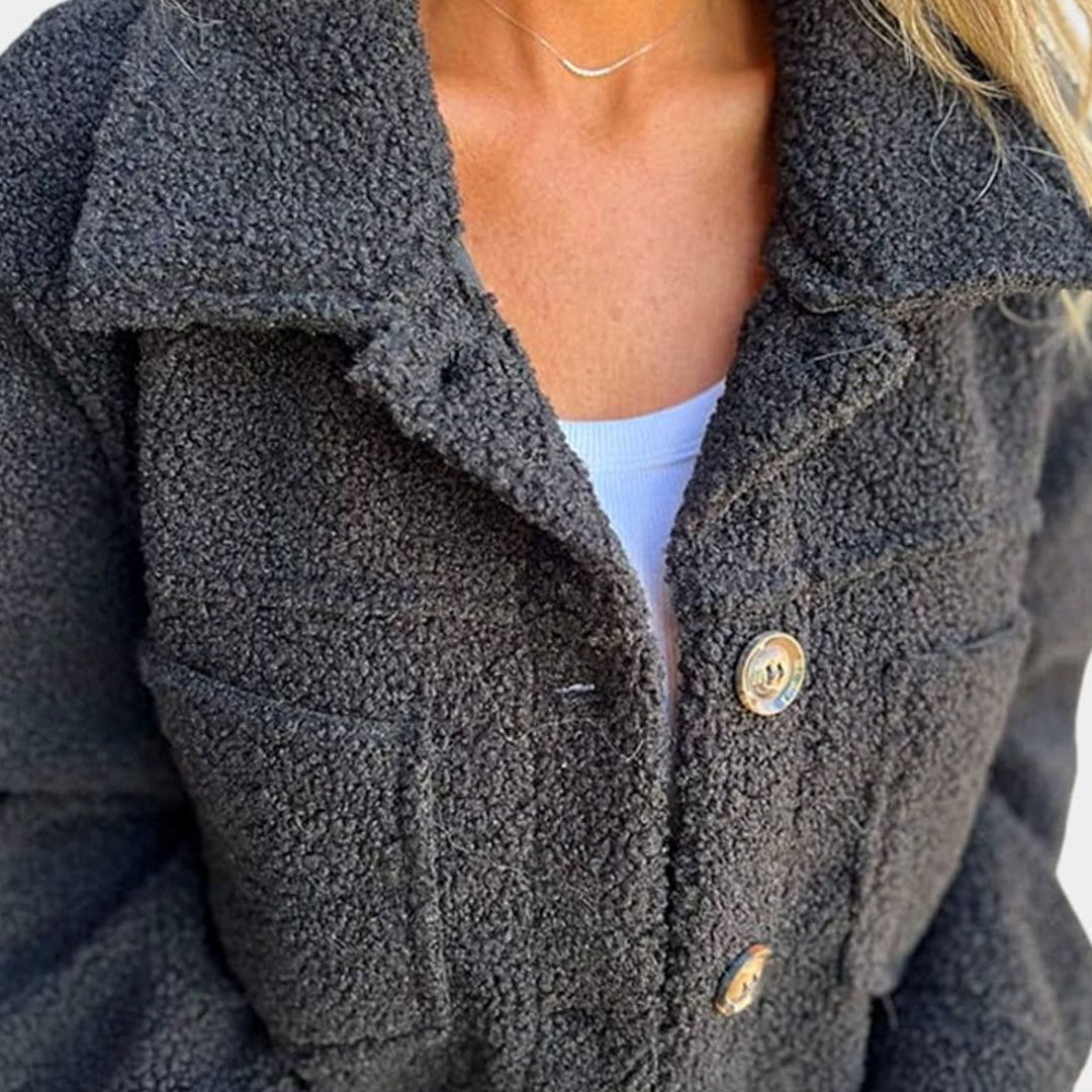 Women's Cozy Sherpa Button-Front Collared Jacket