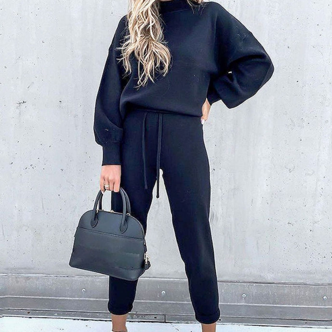 Women's Cozy Two-Piece Relaxed-Fit Drawstring Tracksuit Outfit - Blue