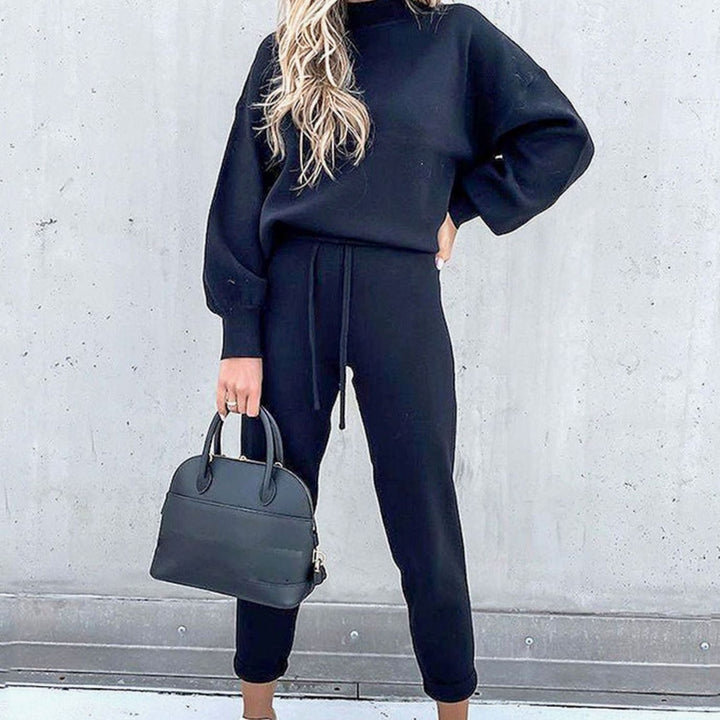 Women's Cozy Two-Piece Relaxed-Fit Drawstring Tracksuit Outfit - Blue