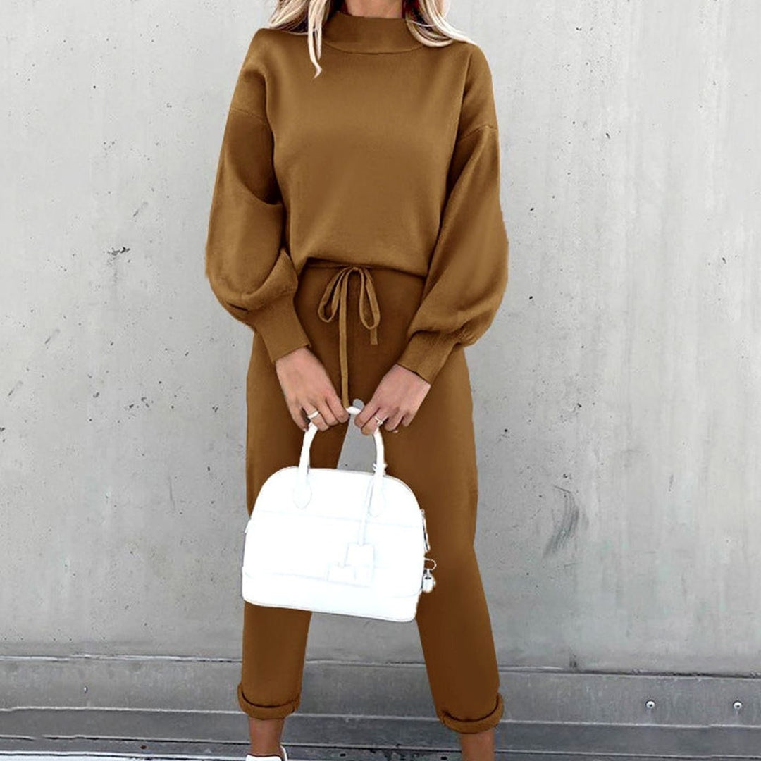 Women's Cozy Two-Piece Relaxed-Fit Drawstring Tracksuit Outfit - Coffee