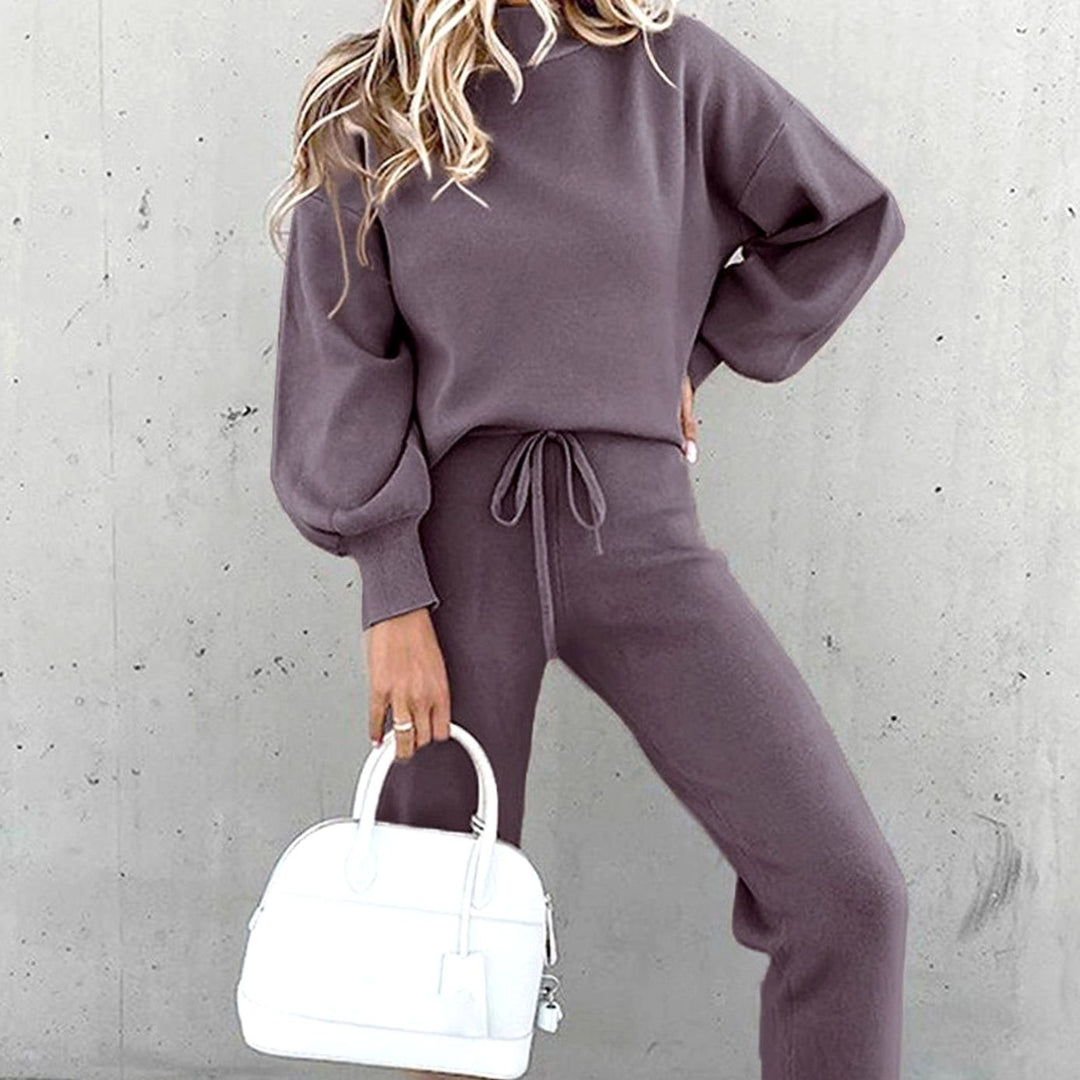 Women's Cozy Two-Piece Relaxed-Fit Drawstring Tracksuit Outfit - Purple