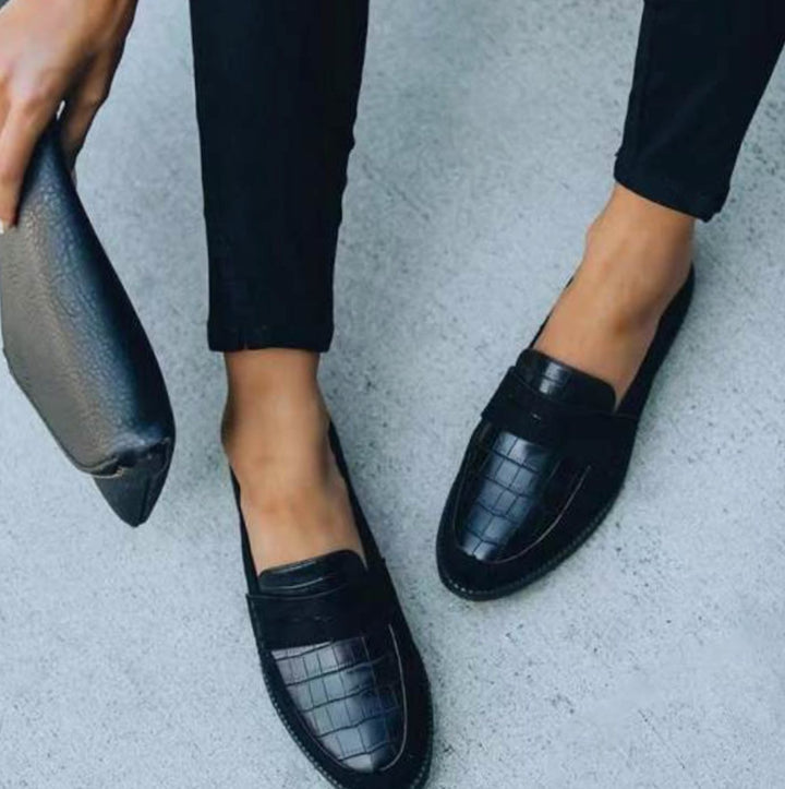 Women's Croc-Embossed Slip-On Penny Texture Loafers - Black