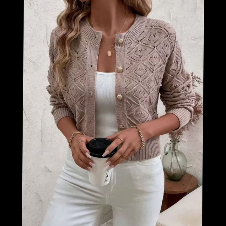 Women's Cropped Diamond-Knit Button-Front Cardigan