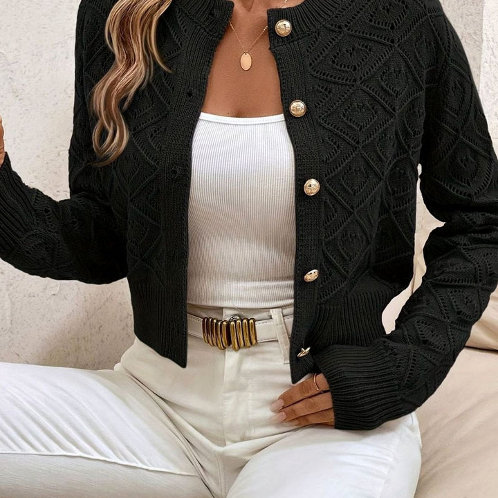 Women's Cropped Diamond-Knit Button-Front Cardigan - Black