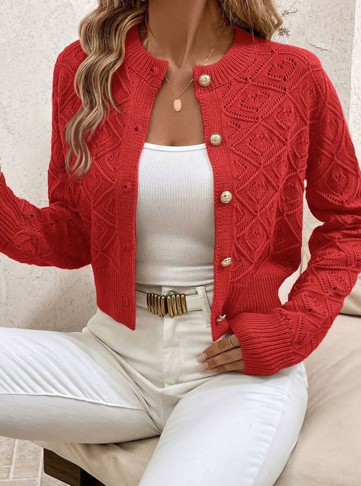 Women's Cropped Diamond-Knit Button-Front Cardigan