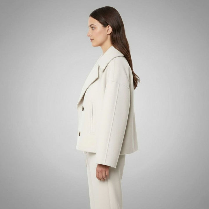 Women's Cropped Double-Breasted Short Jacket Tailored Coat