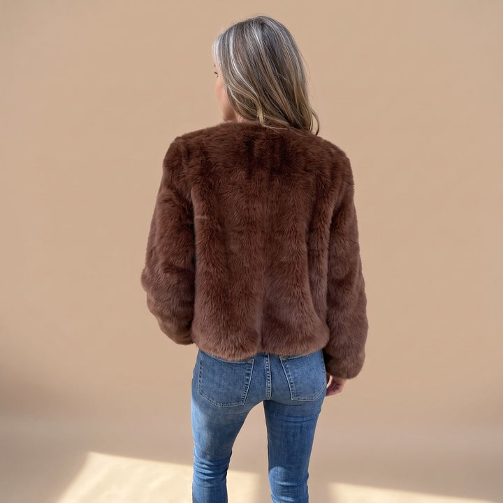 Women's Cropped Faux Fur Coat Zip-Up Fluffy Jacket