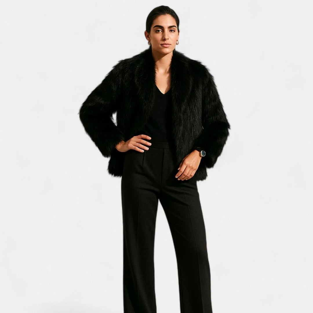 Women's Cropped Faux Fur Oversized-Collar Warm Jacket