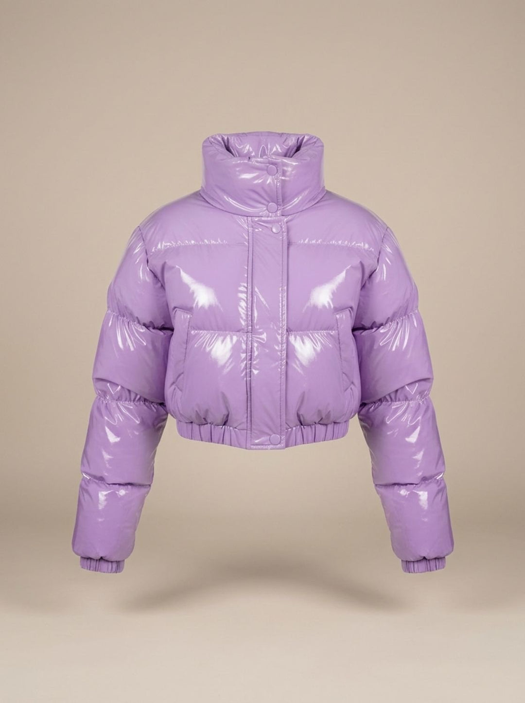 Women's Cropped Glossy Zip-Up Puffer Jacket - Lilac