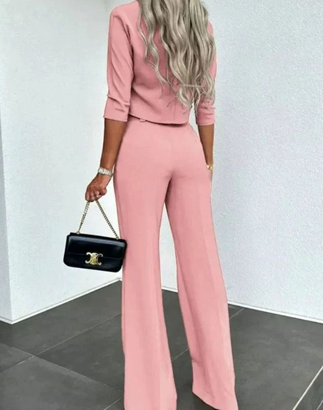 Women's Cropped Matching Top High-Waist Wide-Leg Pants Two-Piece Set