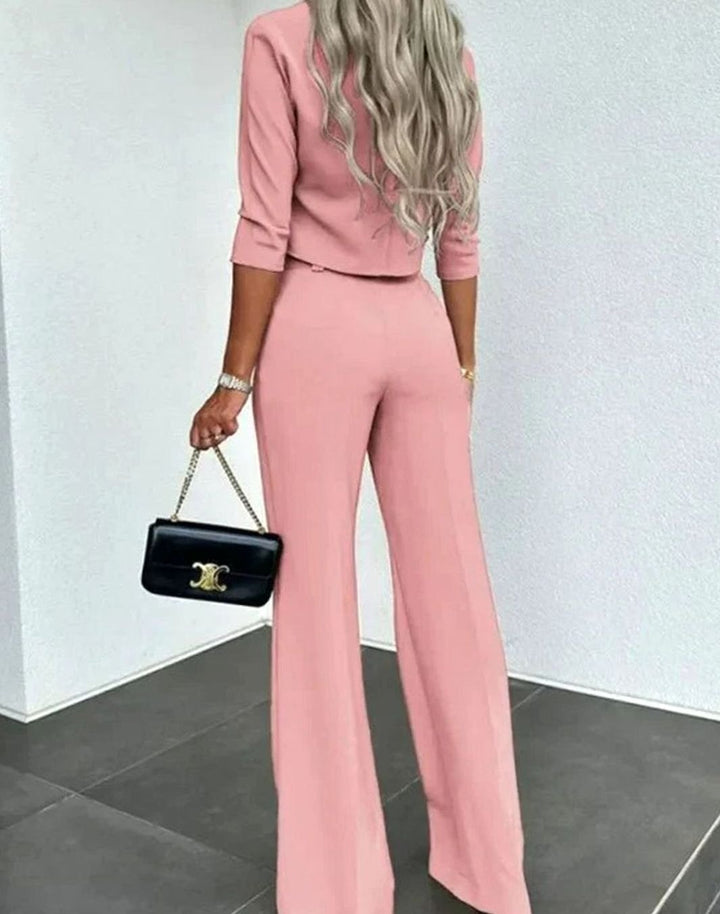 Women's Cropped Matching Top High-Waist Wide-Leg Pants Two-Piece Set