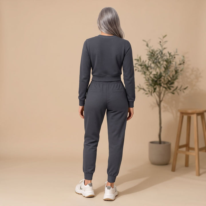 Women's Cropped Sweater High-Waist Jogger Loungewear Set