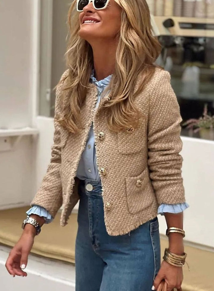 Women's Cropped Tweed Button-Front Blazer Jacket