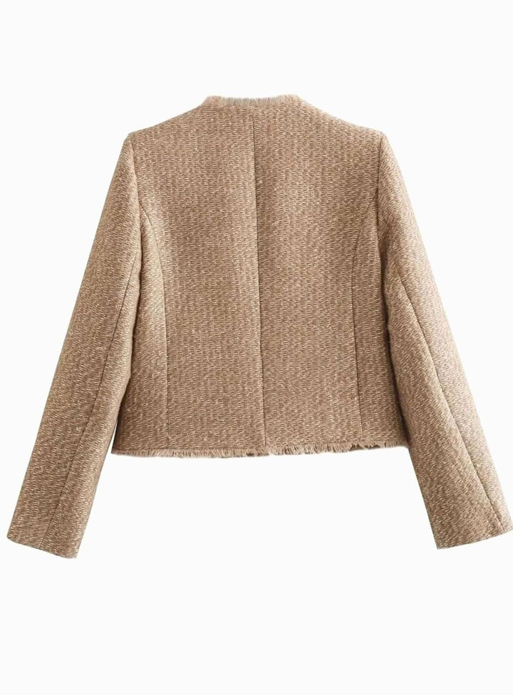 Women's Cropped Tweed Button-Front Blazer Jacket