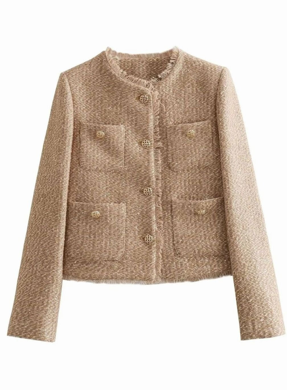 Women's Cropped Tweed Button-Front Blazer Jacket
