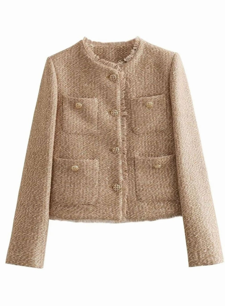 Women's Cropped Tweed Button-Front Blazer Jacket