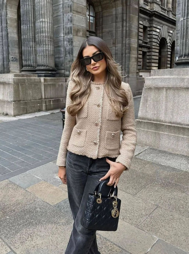 Women's Cropped Tweed Button-Front Blazer Jacket