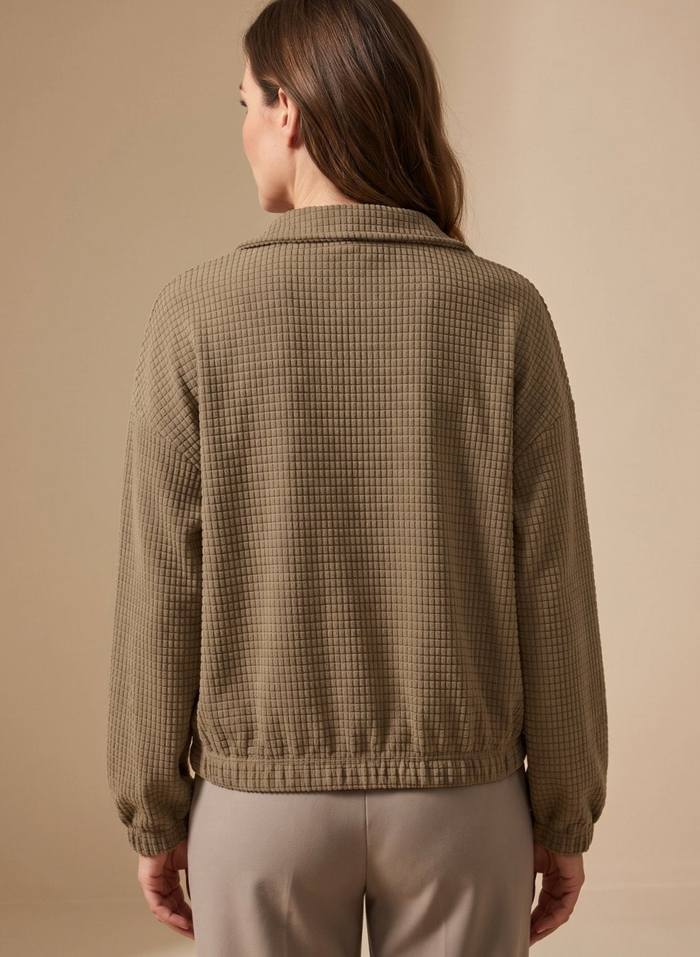 Women's Cropped Waffle-Knit Button-Up Stand-Collar Jacket