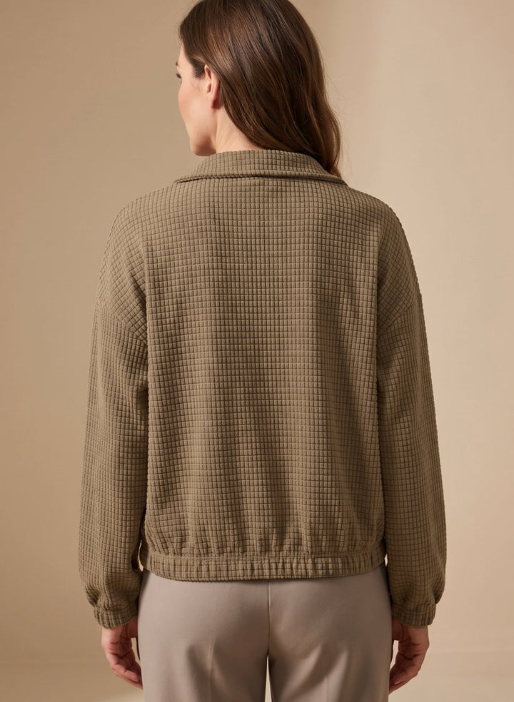 Women's Cropped Waffle-Knit Button-Up Stand-Collar Jacket