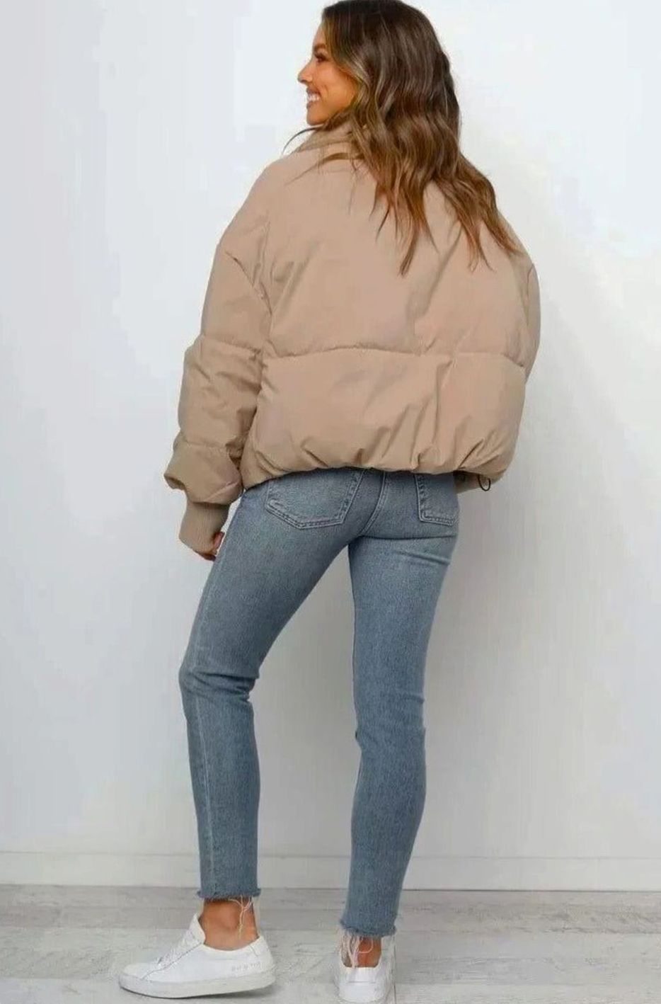 Women's Cropped Zip Up Puffer Jacket Quilted Stand Collar