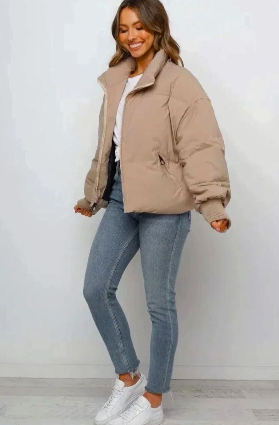 Women's Cropped Zip Up Puffer Jacket Quilted Stand Collar