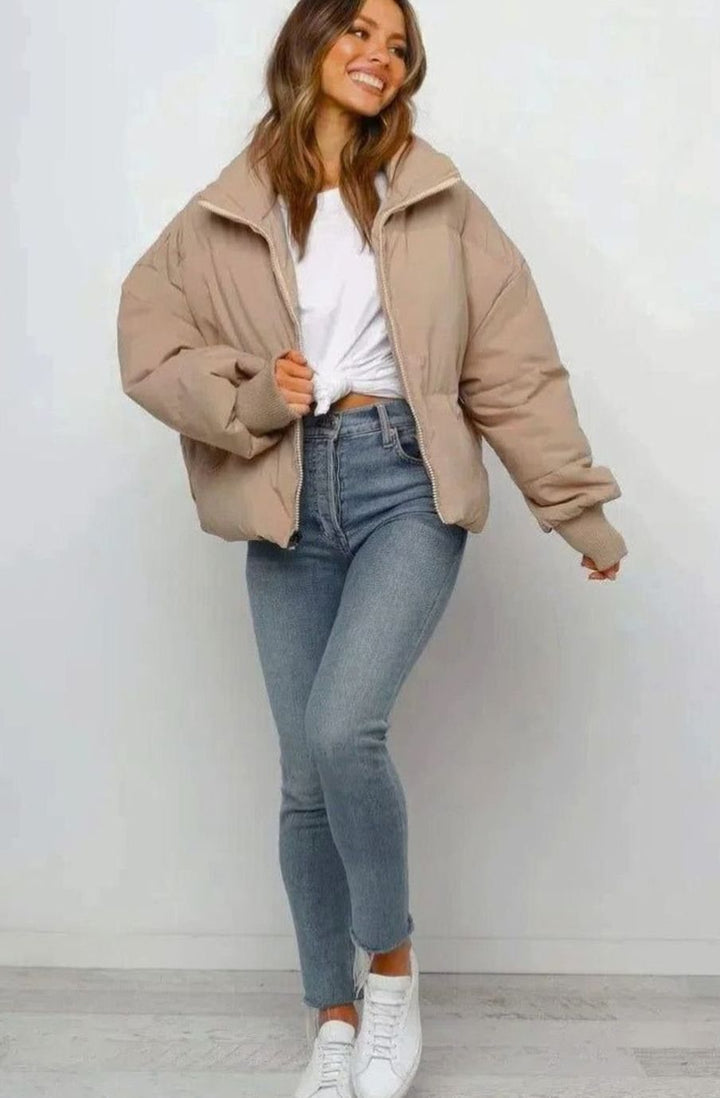 Women's Cropped Zip Up Puffer Jacket Quilted Stand Collar