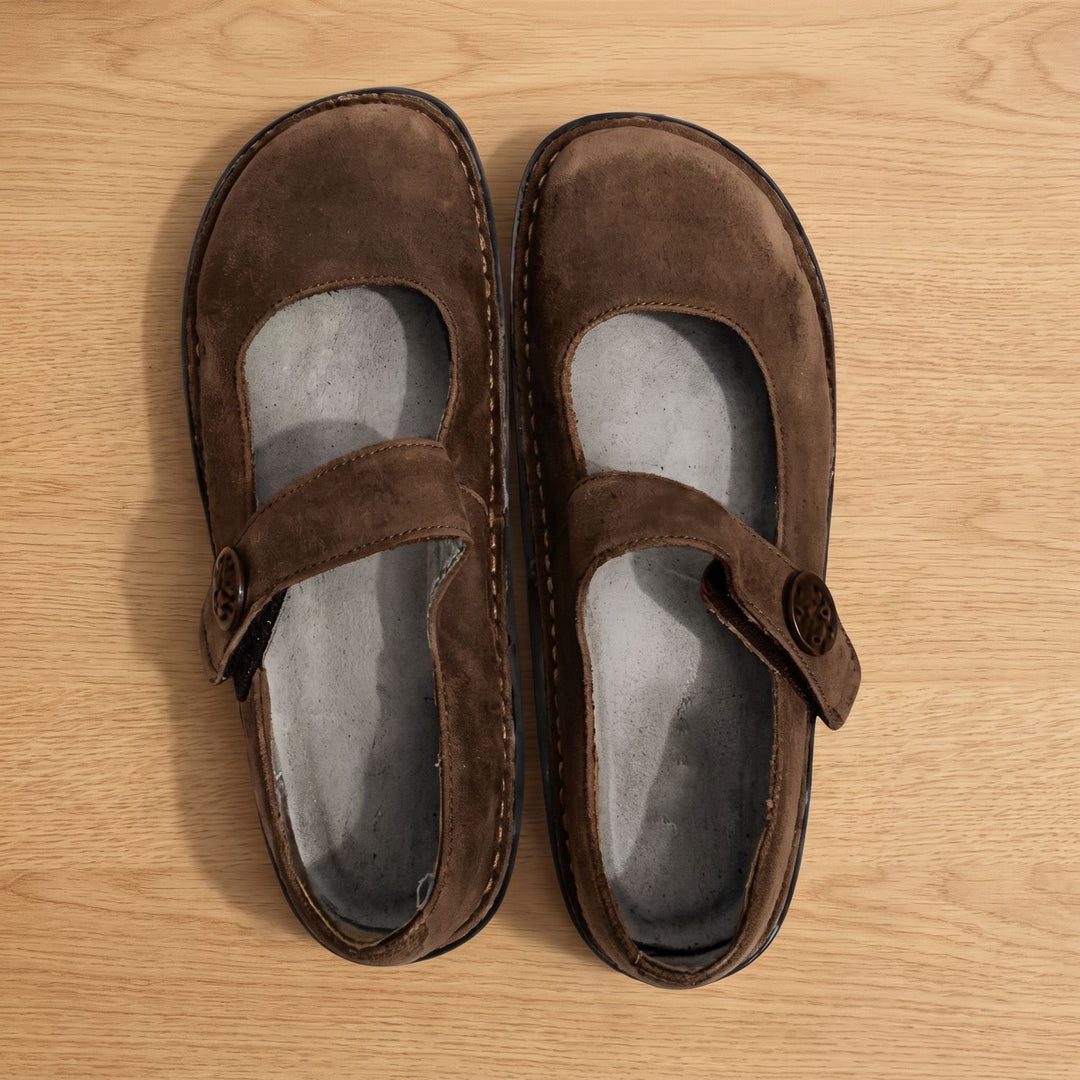 Women's Cushioned Mary Jane Walking Shoes Slip-On Flat - Brown